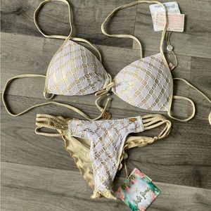 Luli Fama Gold & white bikini